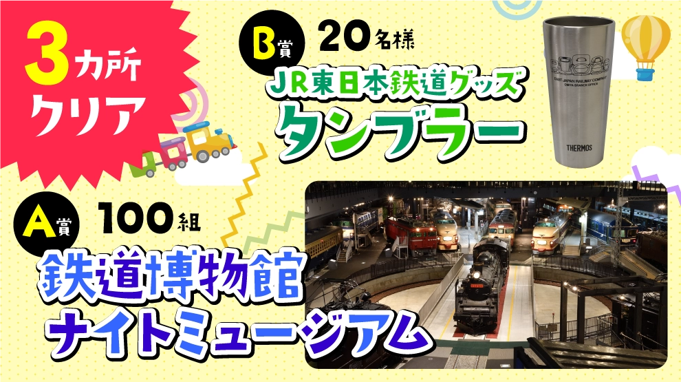 【3か所以上獲得】鉄道博物館ナイトミュージアムまたはJRグッズ 抽選応募券